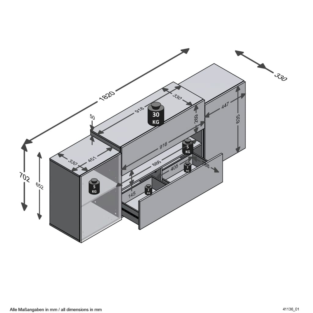 Fmd Tv-Meubel 182X33X70,2 Cm Artisan Eikenkleurig Wit