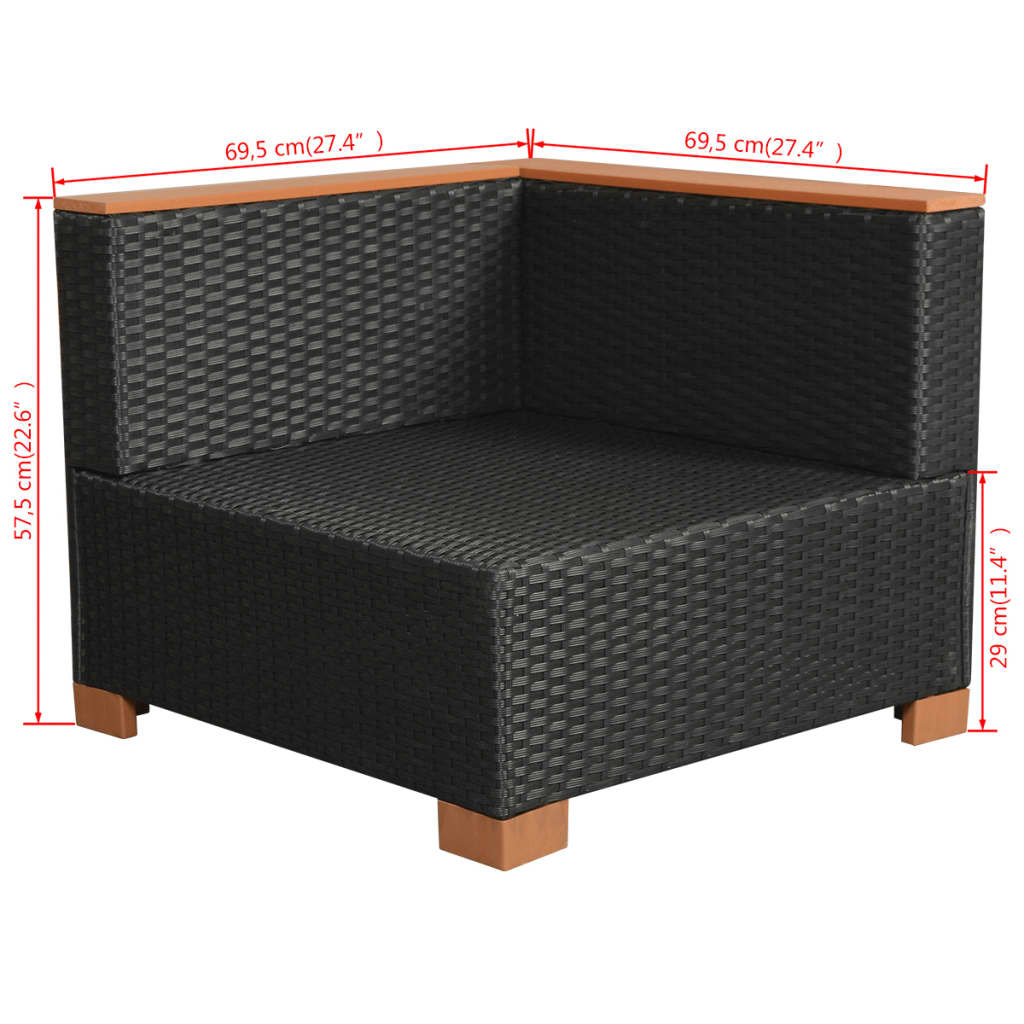 10-Delige Loungeset Met Kussens Poly Rattan Zwart