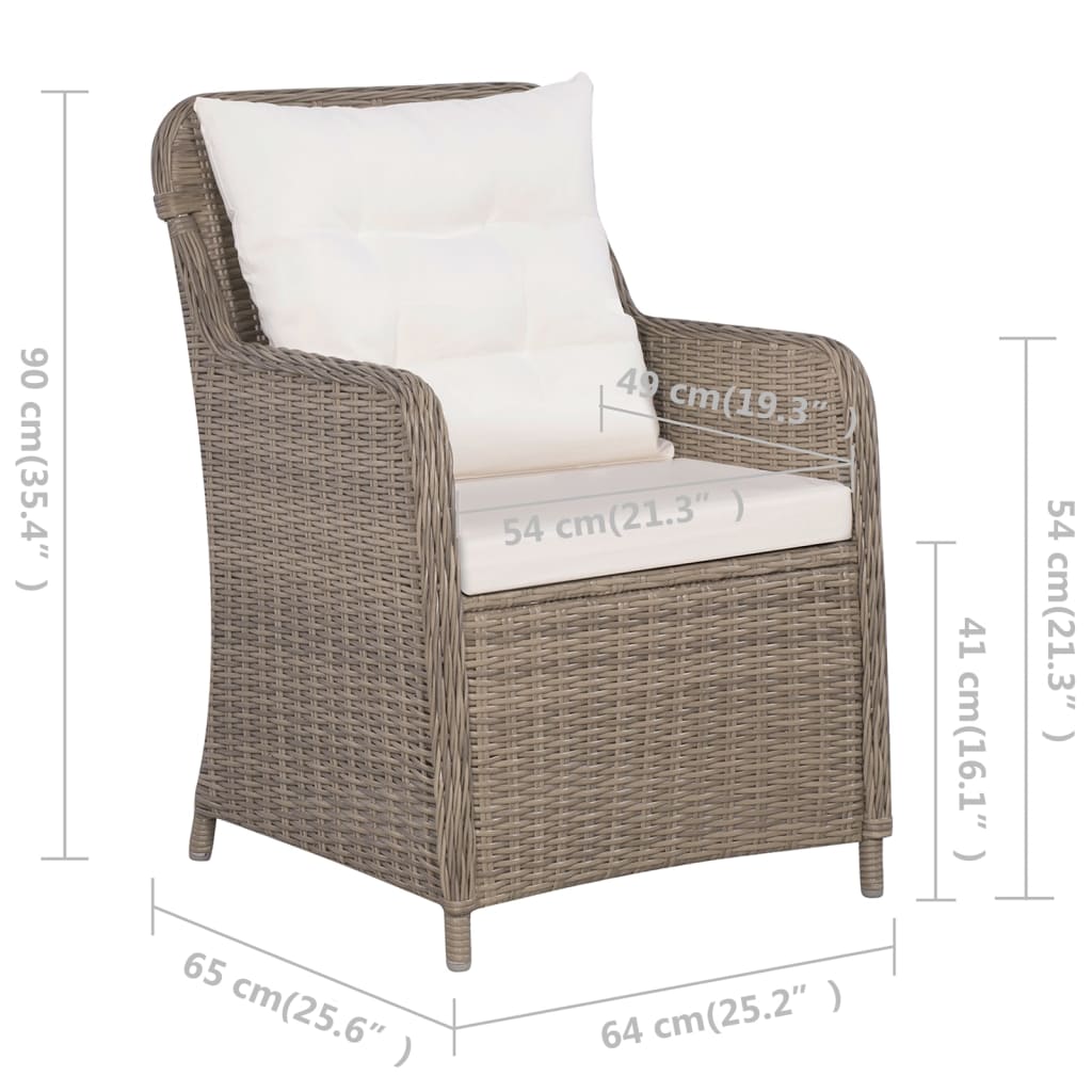 -Delige Bistroset Poly Rattan Bruin