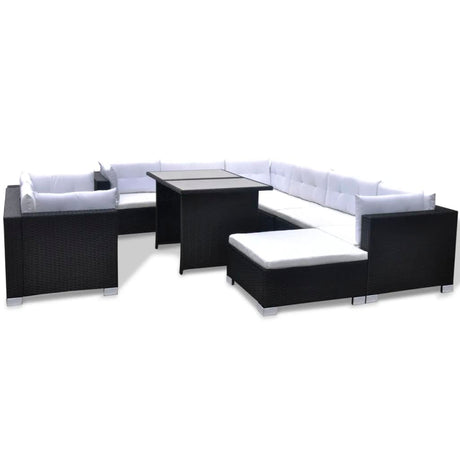 10-Delige Loungeset Met Kussens Poly Rattan Zwart