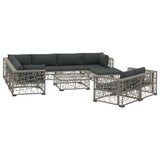 10-Delige Loungeset Met Kussens Poly Rattan Grijs