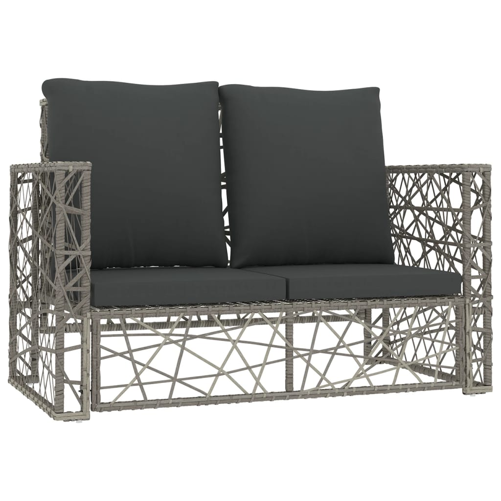 2-Delige Loungeset Met Kussens Poly Rattan Grijs