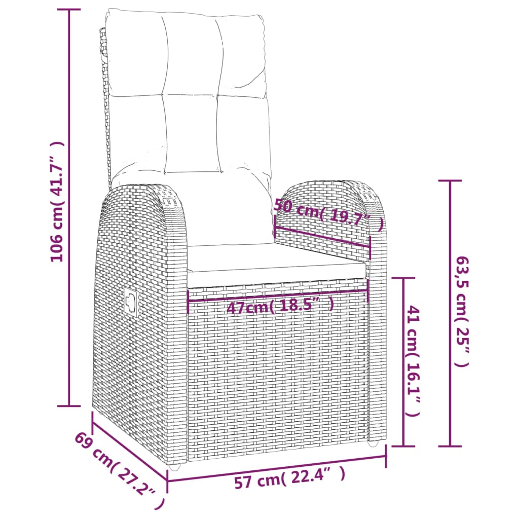 Tuinstoelen 2 St Verstelbaar Met Kussens Poly Rattan Zwart