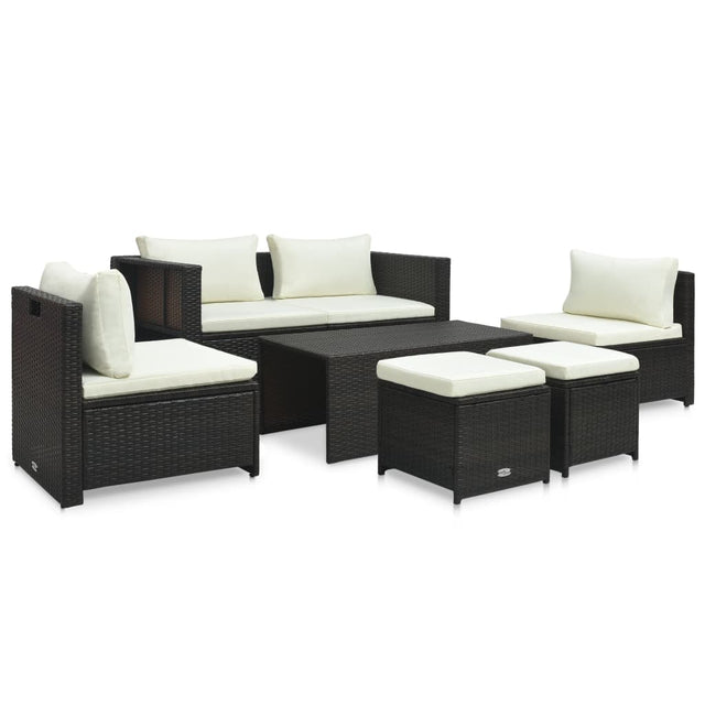 -Delige Loungeset Met Kussens Poly Rattan