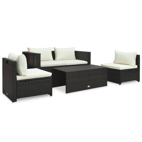 -Delige Loungeset Met Kussens Poly Rattan