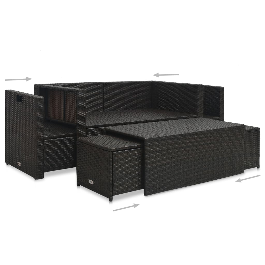 -Delige Loungeset Met Kussens Poly Rattan