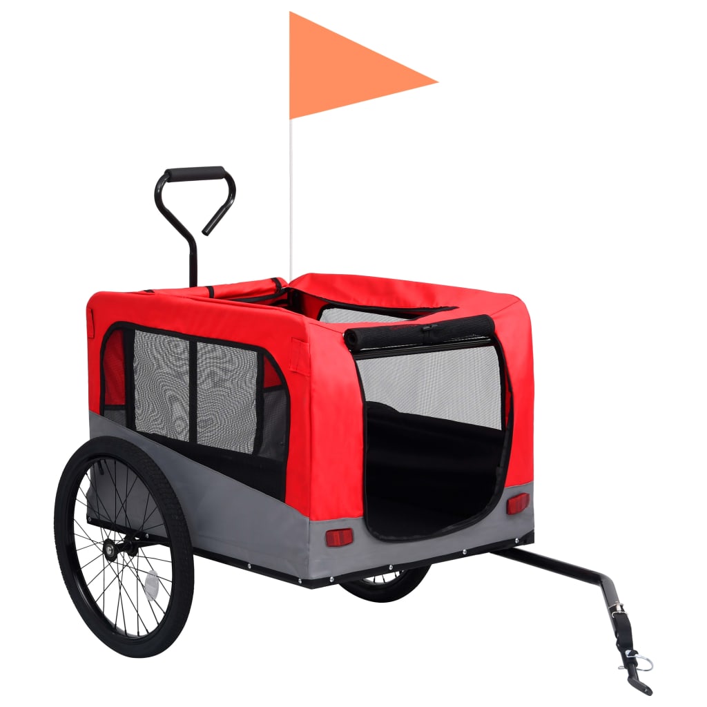 Huisdierenfietskar 2-In-1 Aanhanger Loopwagen Rood En Grijs