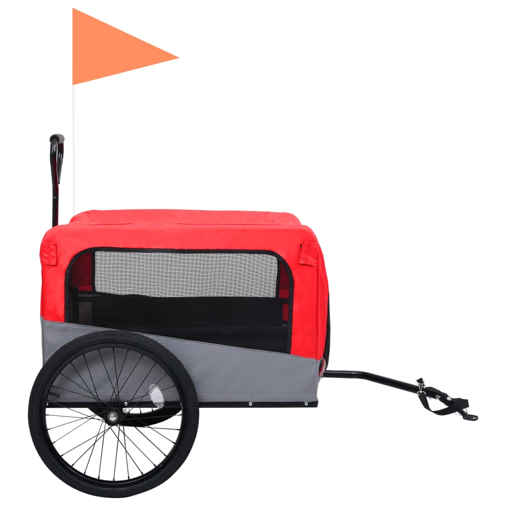 Huisdierenfietskar 2-In-1 Aanhanger Loopwagen Rood En Grijs