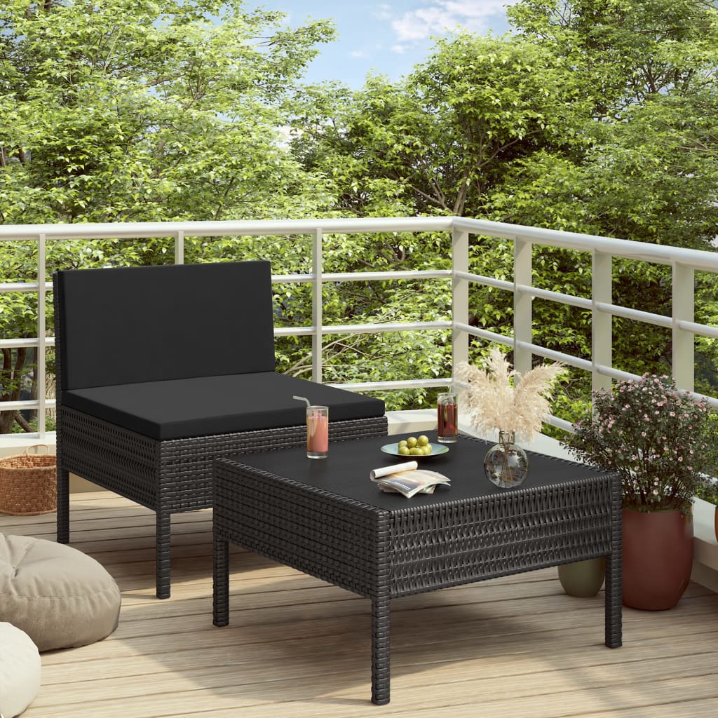 2-Delige Loungeset Met Kussens Poly Rattan Zwart