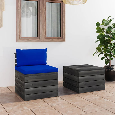 2-Delige Loungeset Met Kussens Pallet Massief Grenenhout