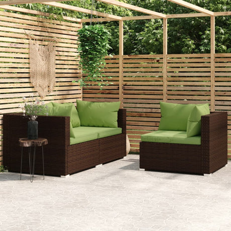 3-Delige Loungeset Met Kussens Poly Rattan