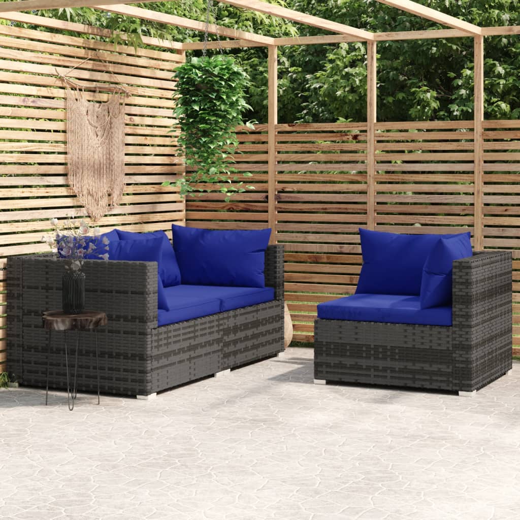 3-Delige Loungeset Met Kussens Poly Rattan