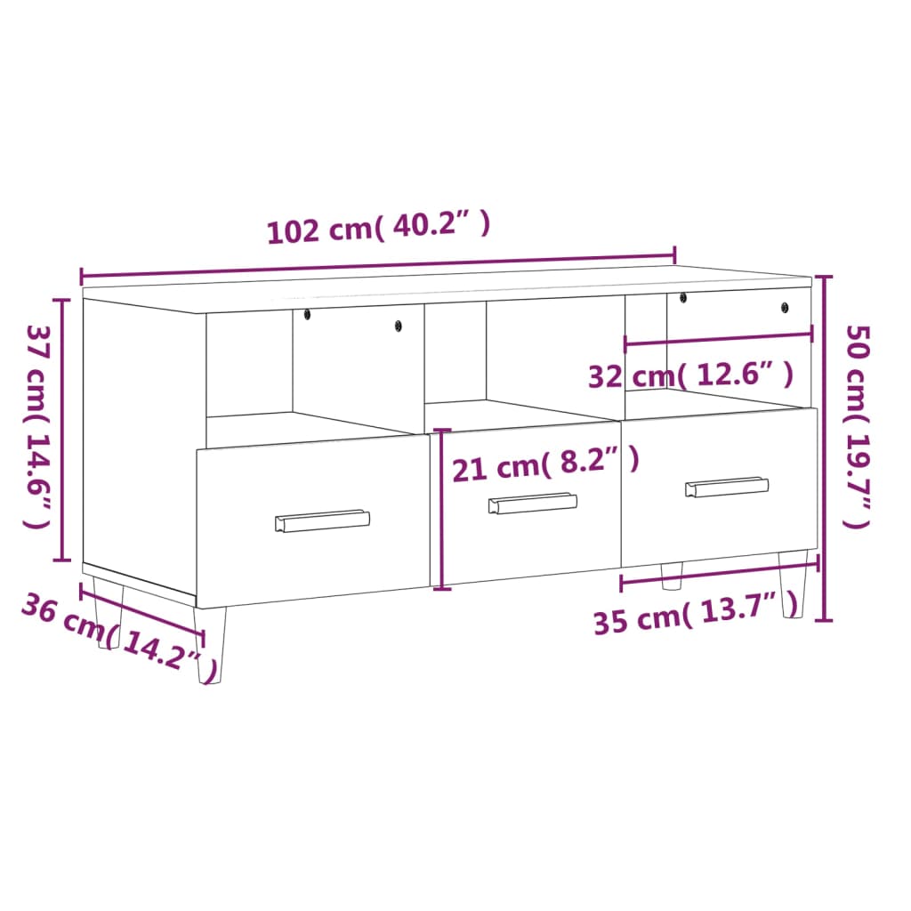 Tv-Meubel 02X36X50 Cm Bewerkt Hout