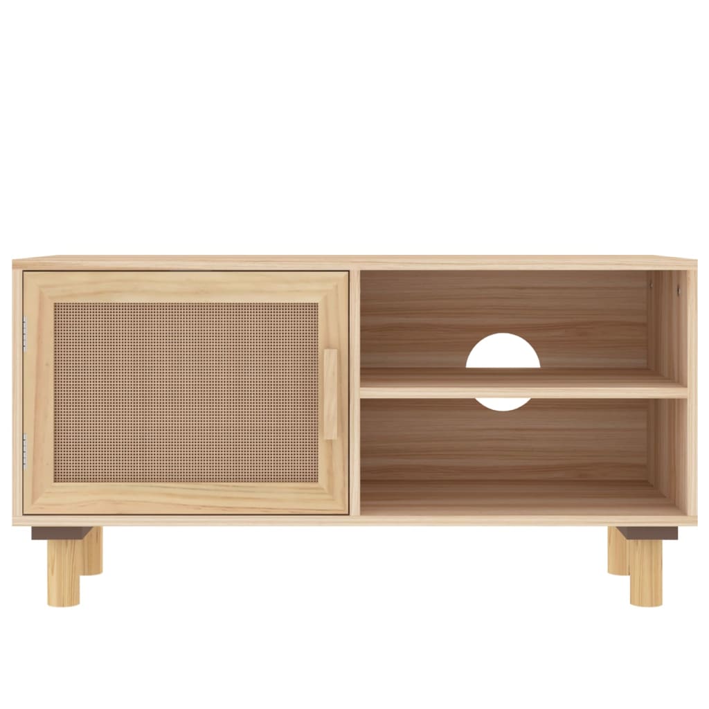 Tv-Meubel 80X30X40 Cm Massief Grenenhout En Rattan