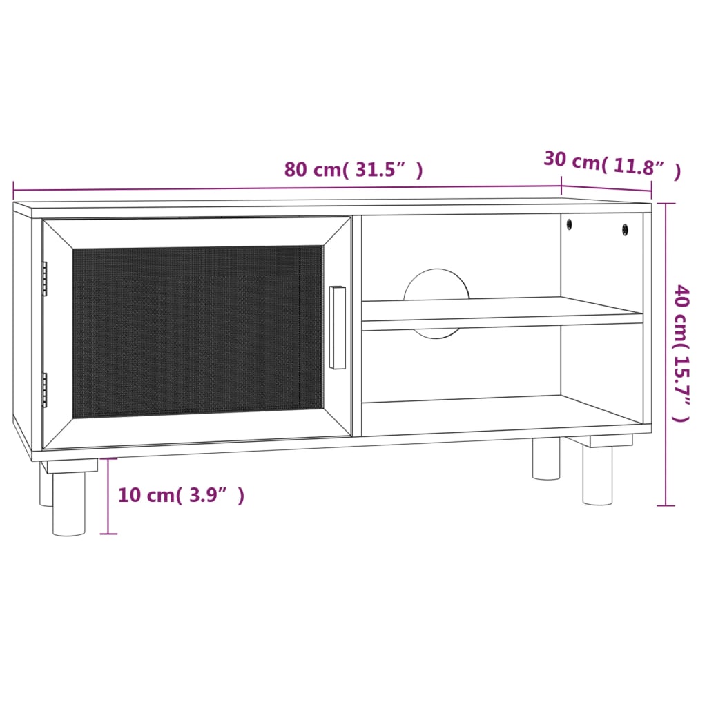 Tv-Meubel 80X30X40 Cm Massief Grenenhout En Rattan