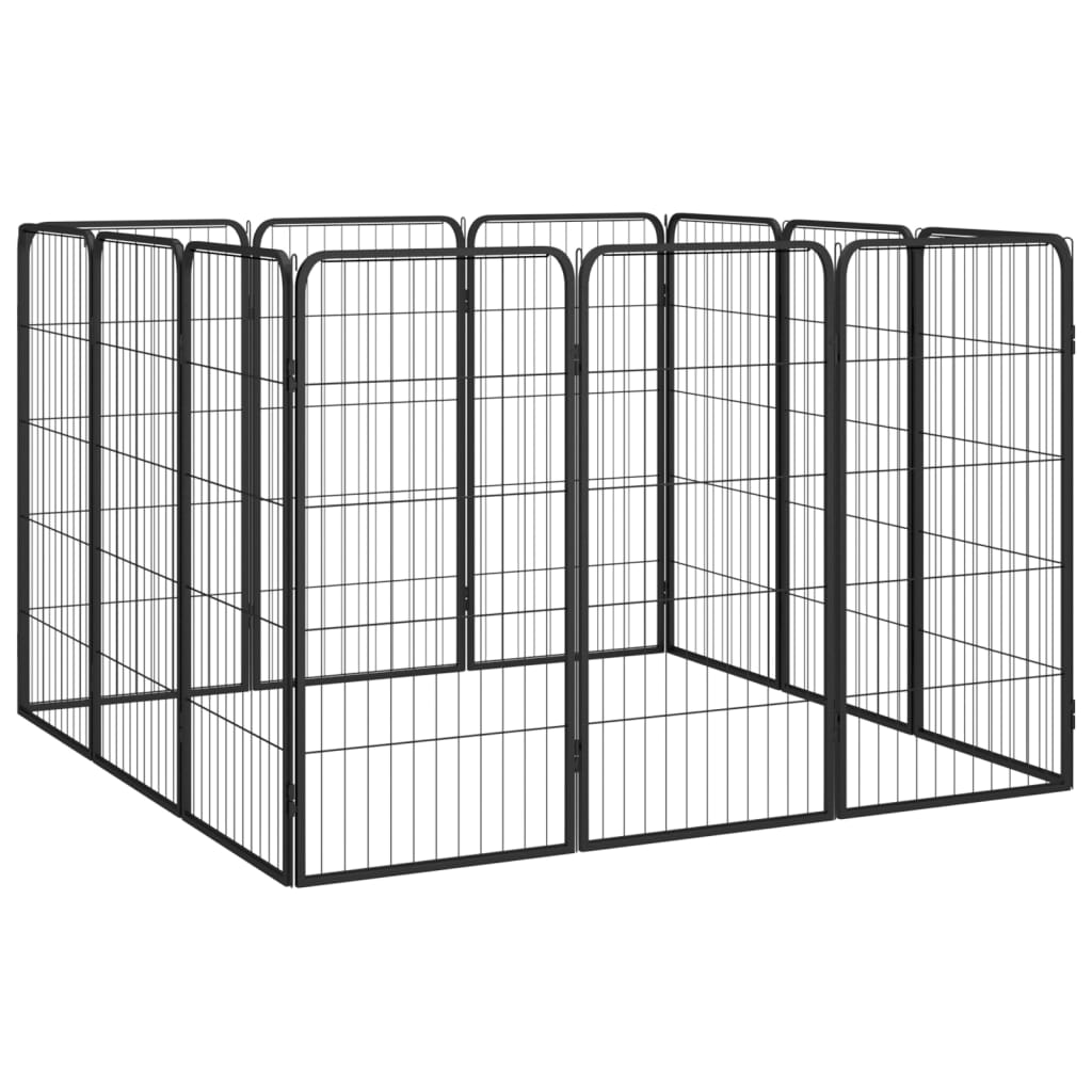 Hondenkennel 12 Panelen 50 X 100 Cm Gepoedercoat Staal Zwart