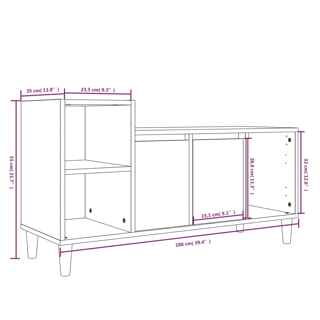 Tv-Meubel 00X35X55 Cm Bewerkt Hout