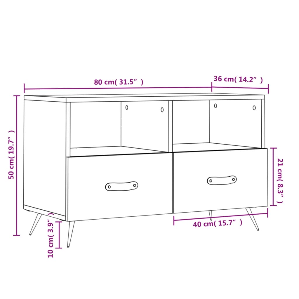 Tv-Meubel 80X36X50 Cm Bewerkt Hout