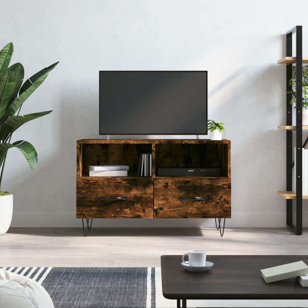 Tv-Meubel 80X36X50 Cm Bewerkt Hout Eikenkleurig