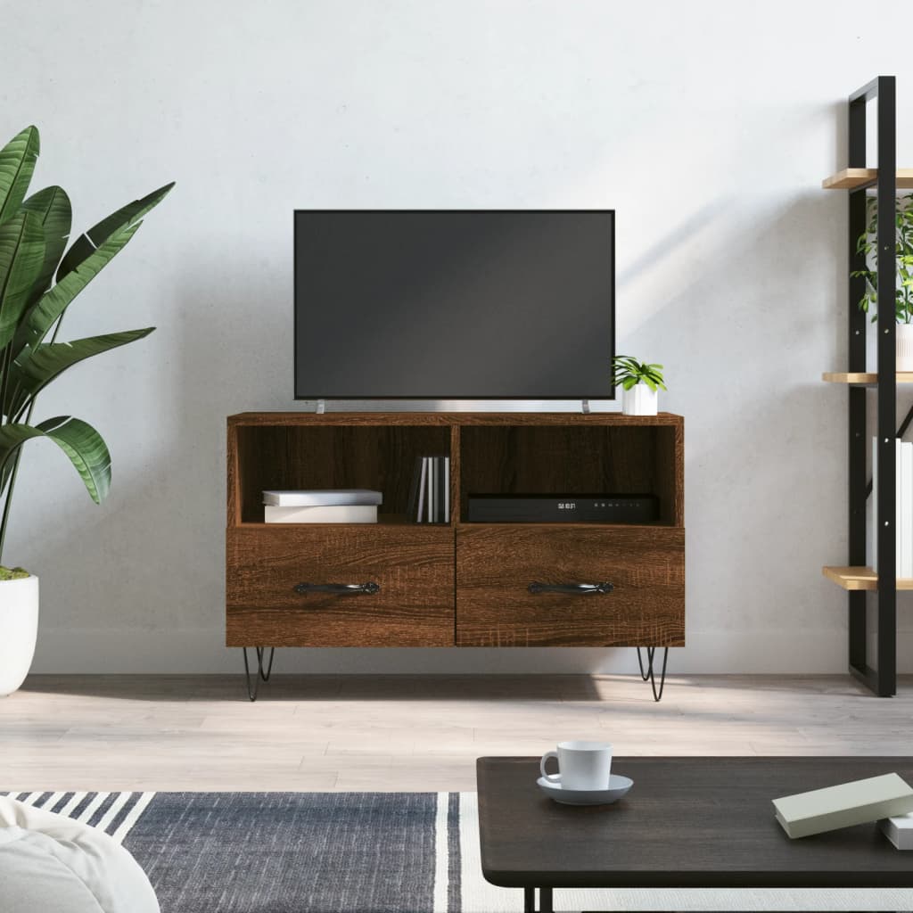 Tv-Meubel 80X36X50 Cm Bewerkt Hout Eikenkleurig