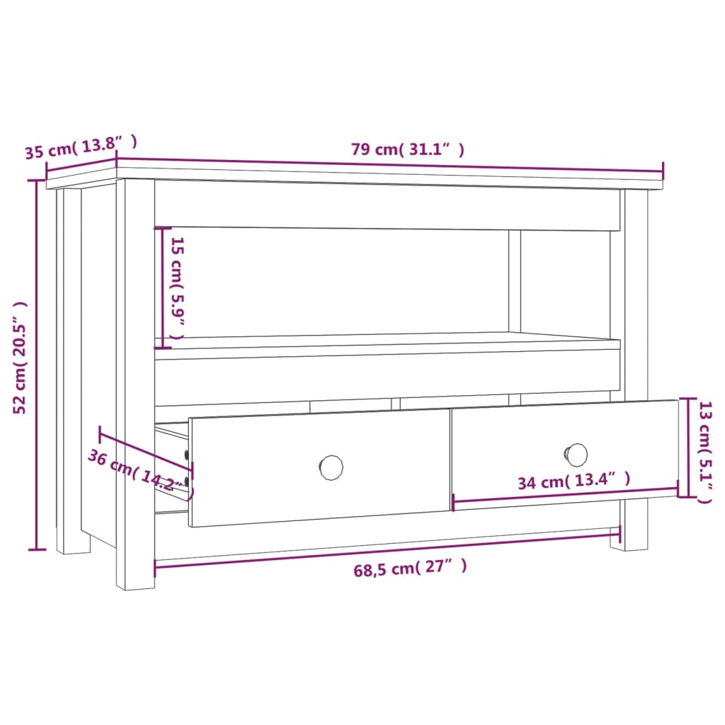 Tv-Meubel 79X35X52 Cm Massief Grenenhout