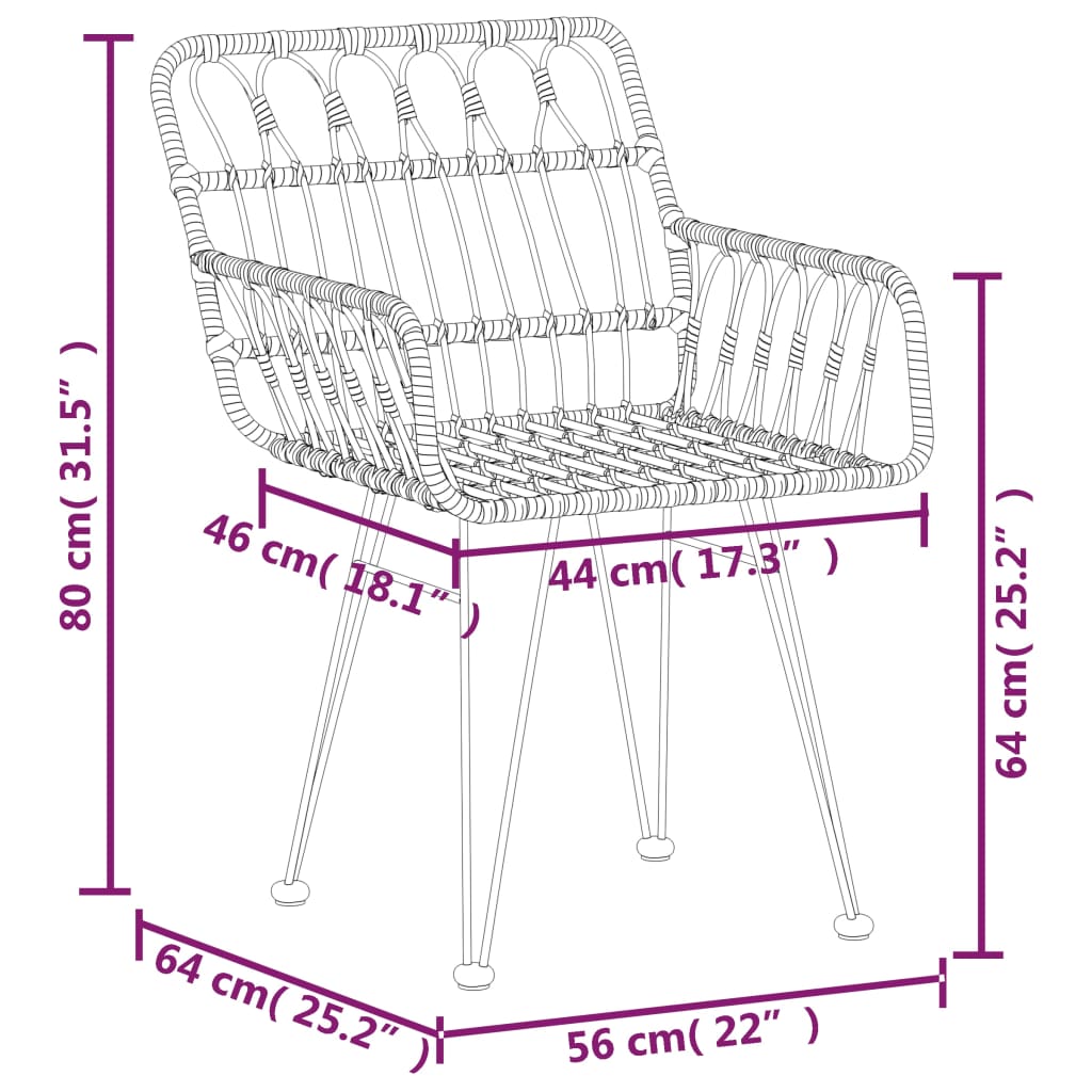 Tuinstoelen Met Armleuning 56X64X80 Cm Pe-Rattan