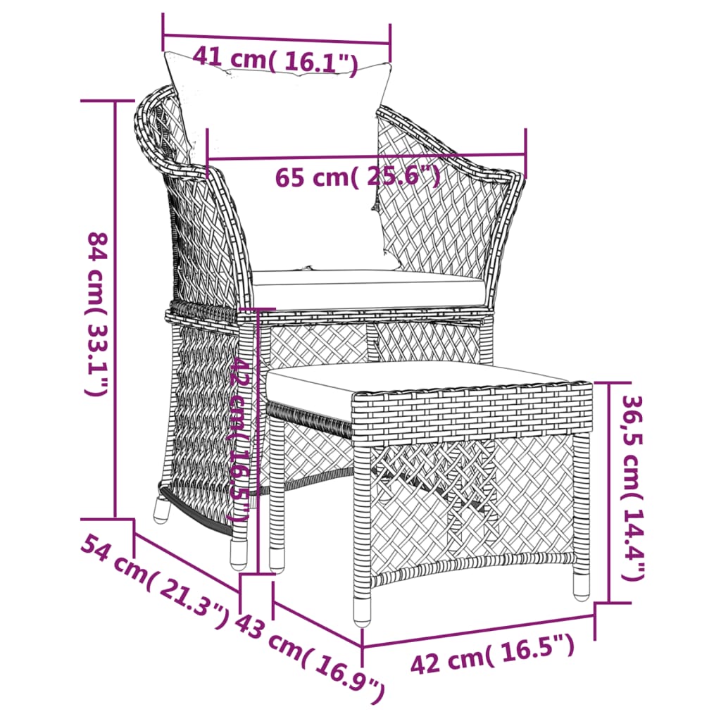 -Delige Loungeset Met Kussens Poly Rattan