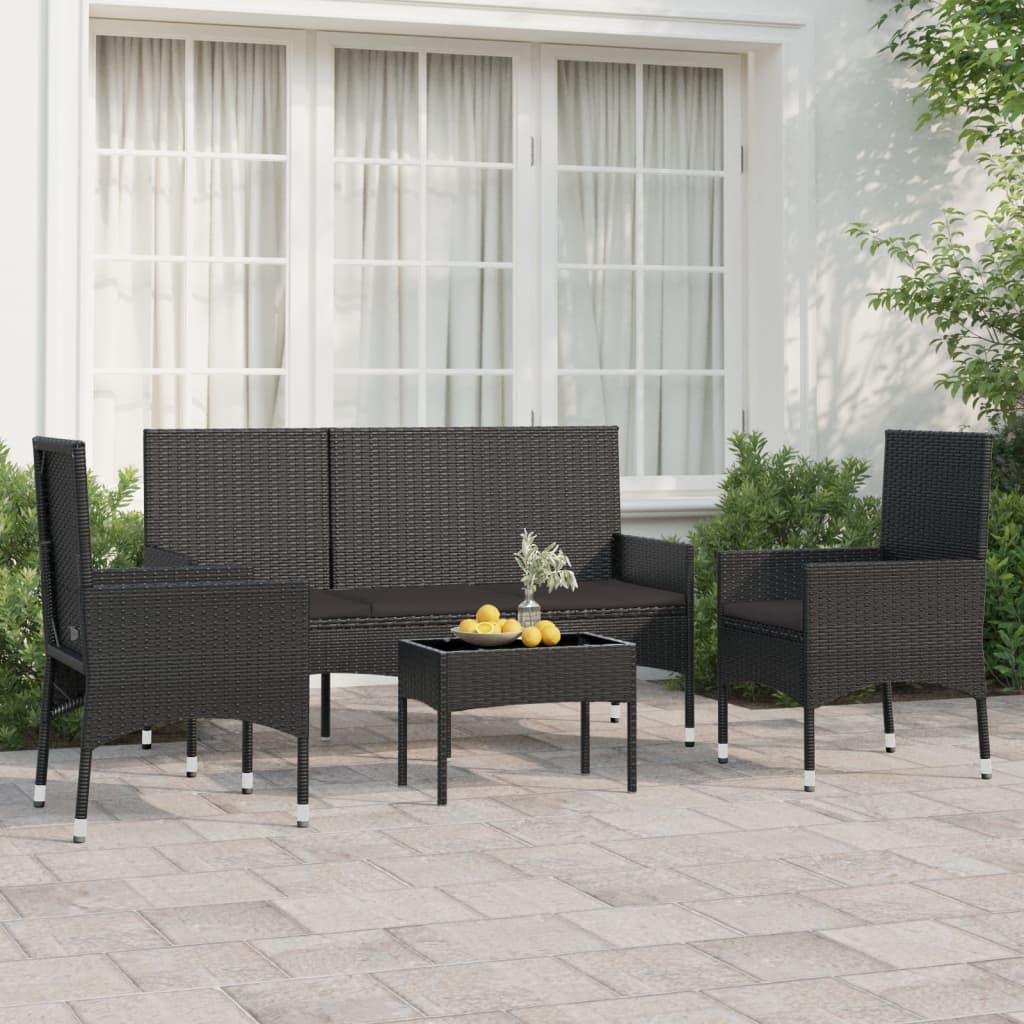 -Delige Loungeset Met Kussens Poly Rattan