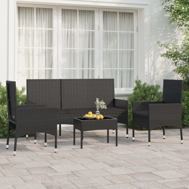 -Delige Loungeset Met Kussens Poly Rattan