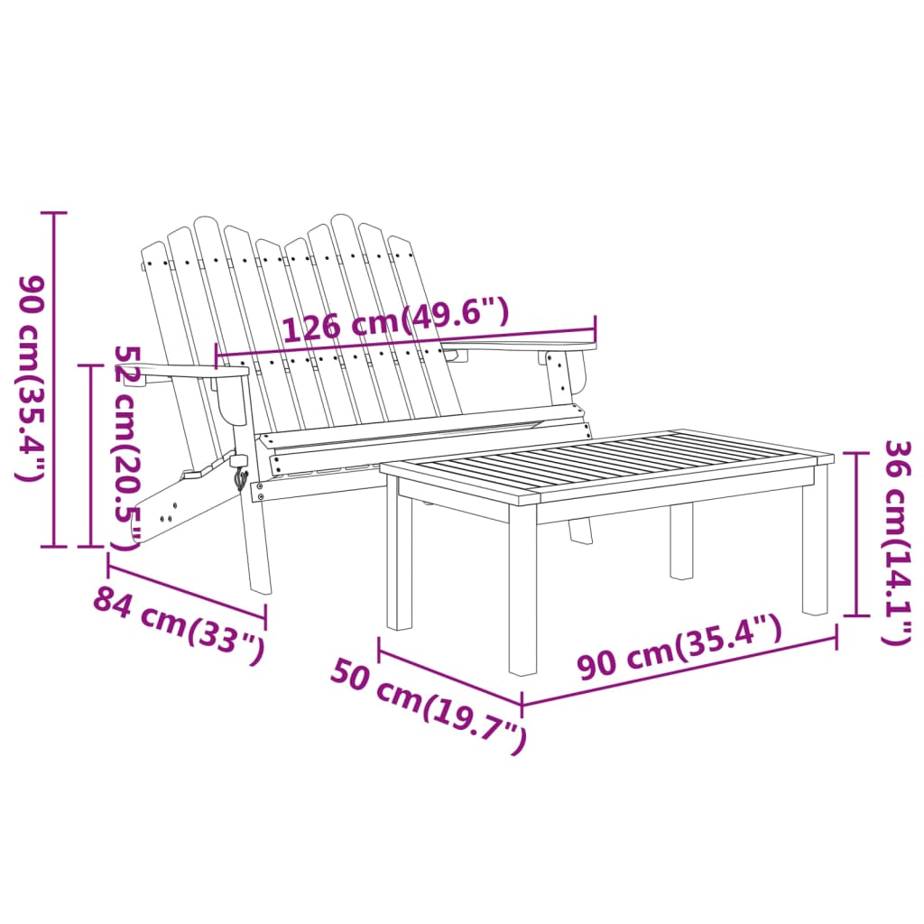 2-Delige Loungeset Adirondack Massief Acaciahout