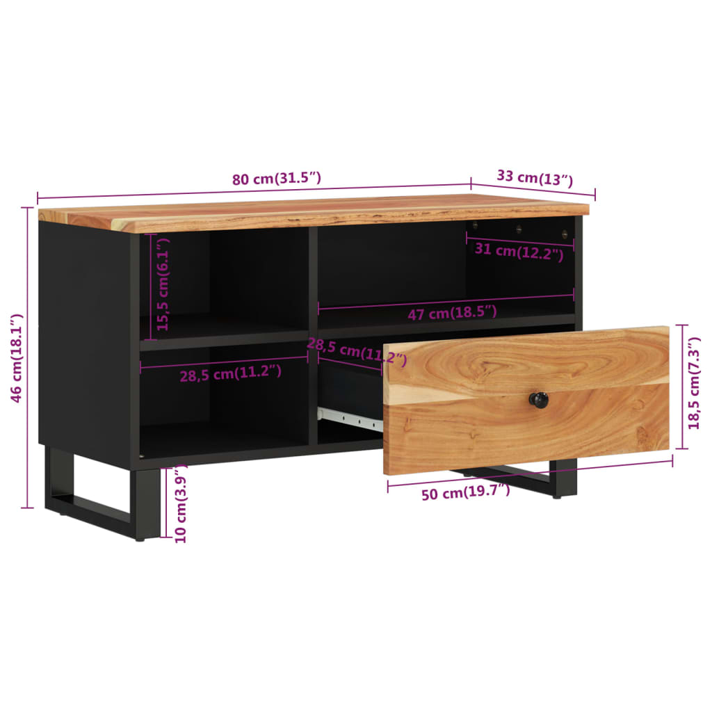 Tv-Meubel 80X33X46 Cm Massief Acaciahout En Bewerkt Hout