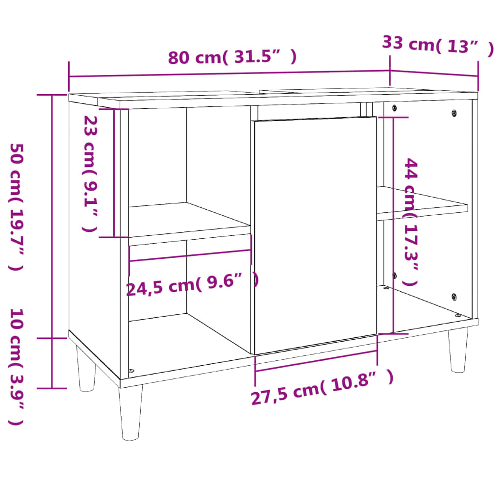 Wastafelkast 80X33X60 Cm Bewerkt Hout Gerookt Eikenkleurig