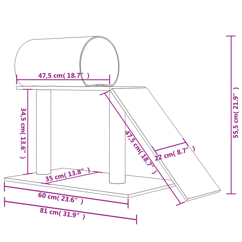 Kattenmeubel Met Tunnel En Ladder 55,5 Cm Lichtgrijs