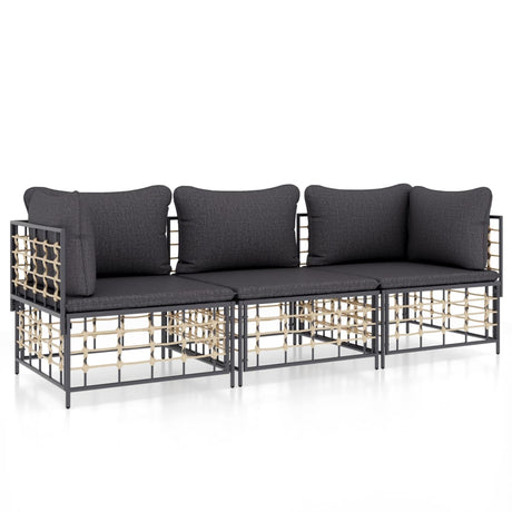 3-Delige Loungeset Met Kussens Poly Rattan Antracietkleurig