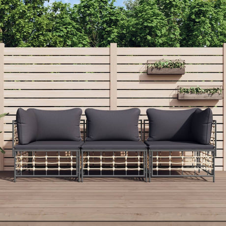 3-Delige Loungeset Met Kussens Poly Rattan Antracietkleurig