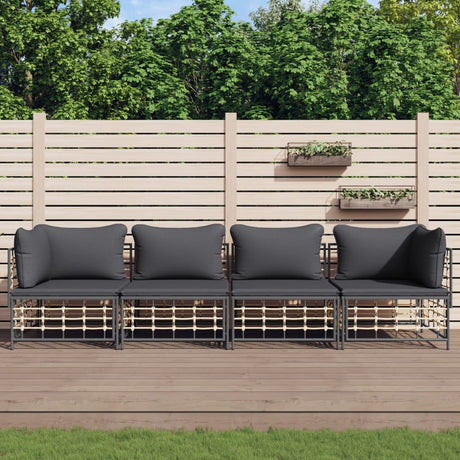 3-Delige Loungeset Met Kussens Poly Rattan Antracietkleurig