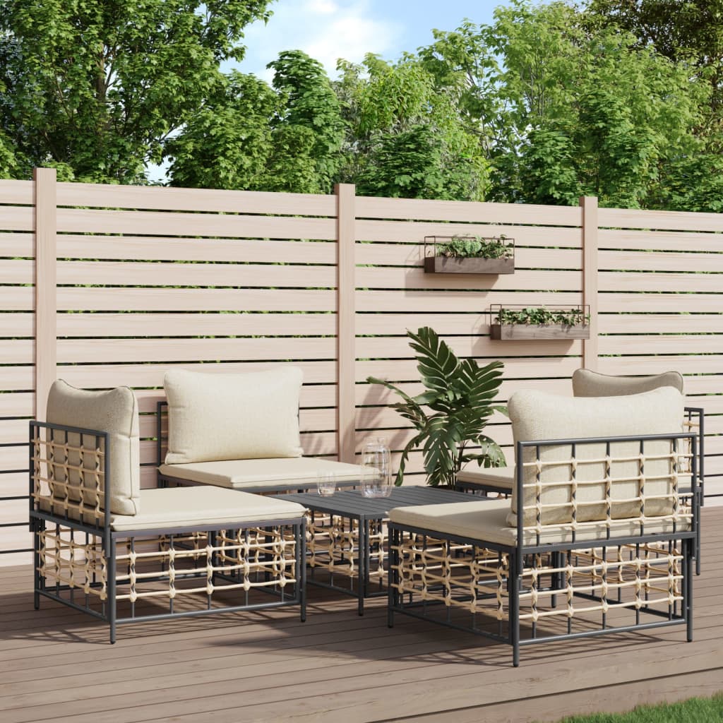 -Delige Loungeset Met Kussens Poly Rattan Antracietkleurig