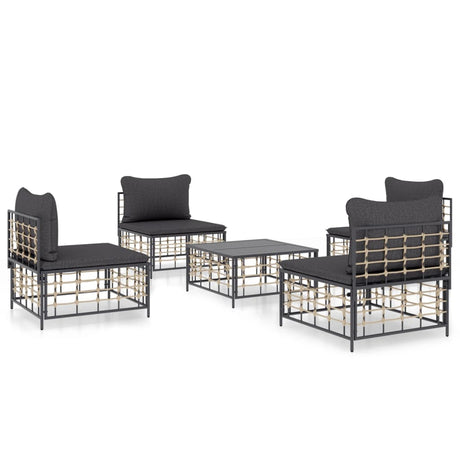 -Delige Loungeset Met Kussens Poly Rattan Antracietkleurig