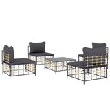 -Delige Loungeset Met Kussens Poly Rattan Antracietkleurig