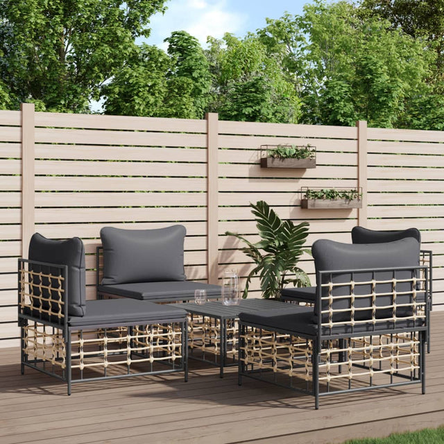 -Delige Loungeset Met Kussens Poly Rattan Antracietkleurig