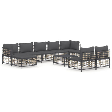 -Delige Loungeset Met Kussens Poly Rattan Antracietkleurig