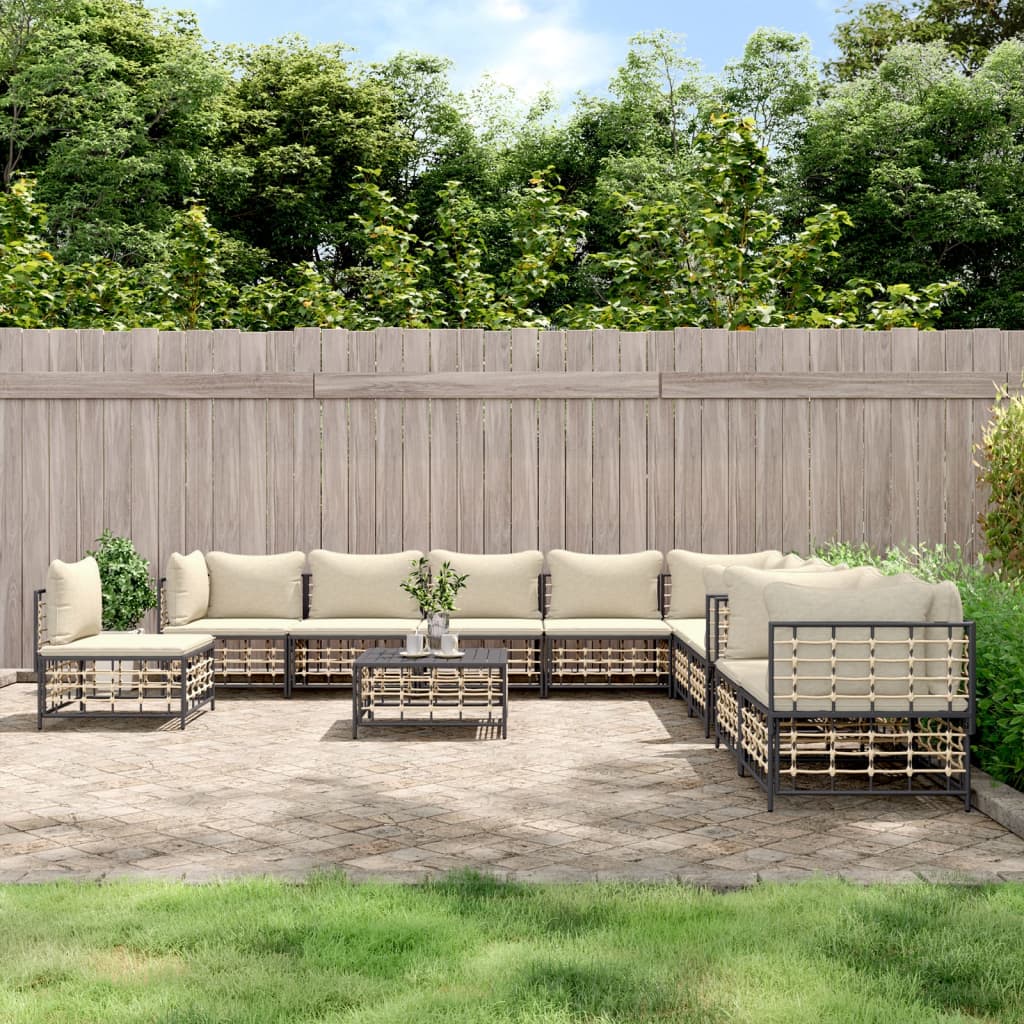 -Delige Loungeset Met Kussens Poly Rattan Antracietkleurig