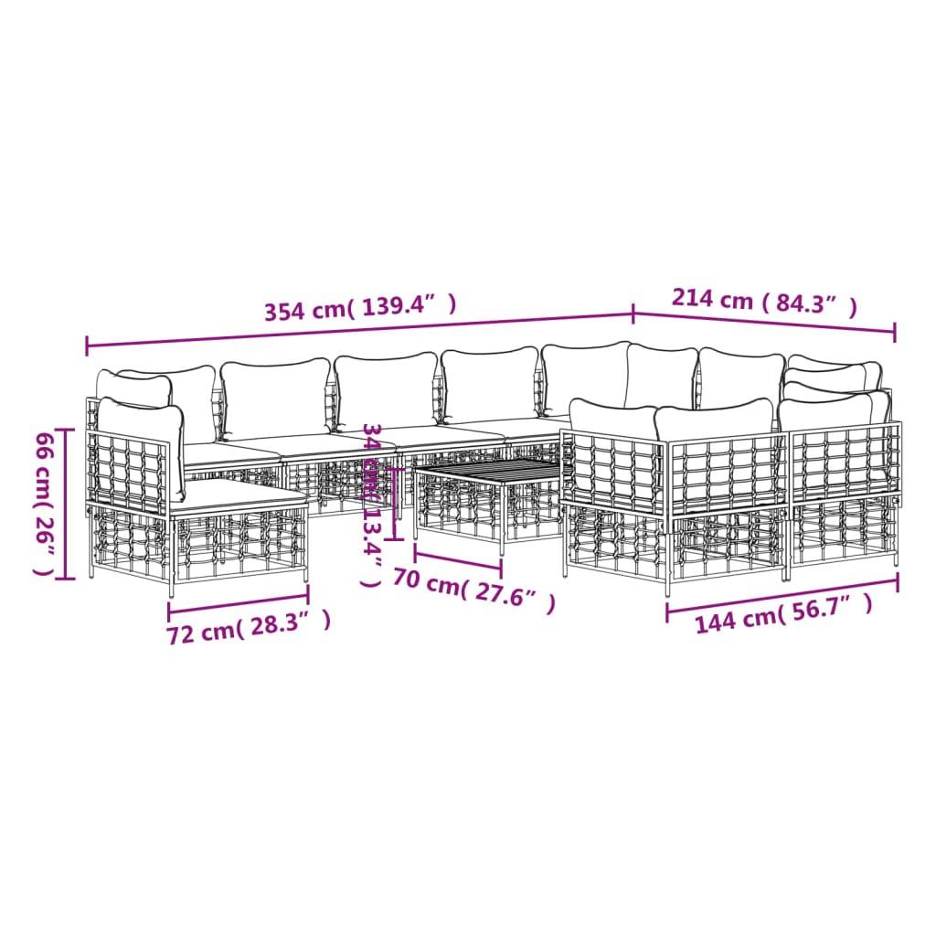 -Delige Loungeset Met Kussens Poly Rattan Antracietkleurig