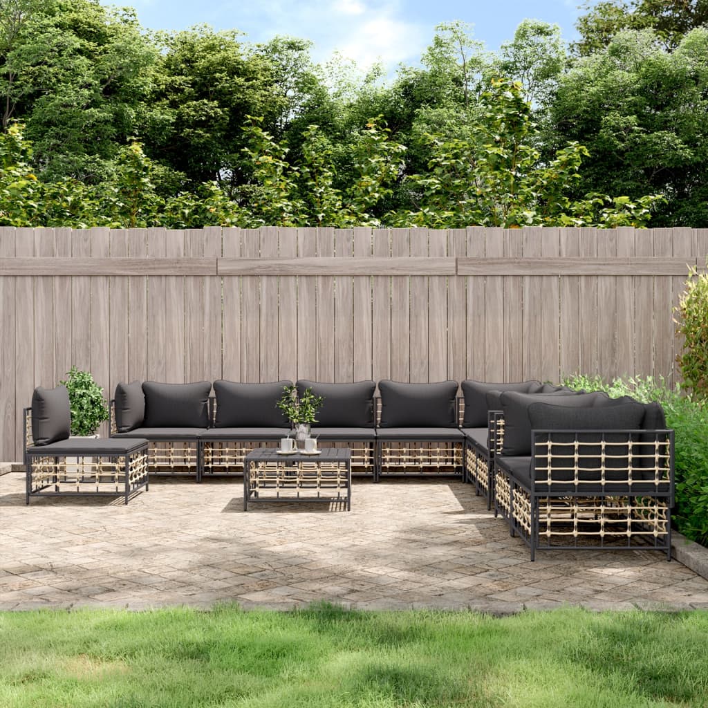 -Delige Loungeset Met Kussens Poly Rattan Antracietkleurig