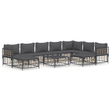 -Delige Loungeset Met Kussens Poly Rattan Antracietkleurig