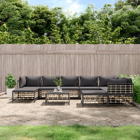 -Delige Loungeset Met Kussens Poly Rattan Antracietkleurig