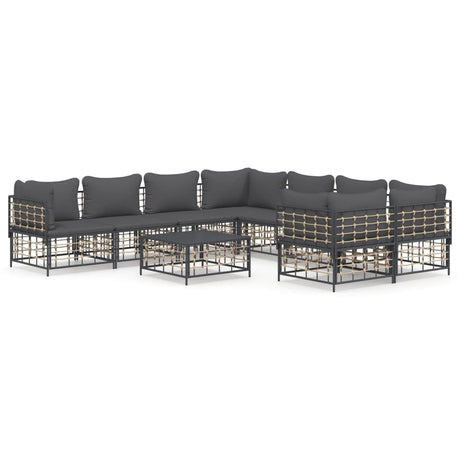 -Delige Loungeset Met Kussens Poly Rattan Antracietkleurig