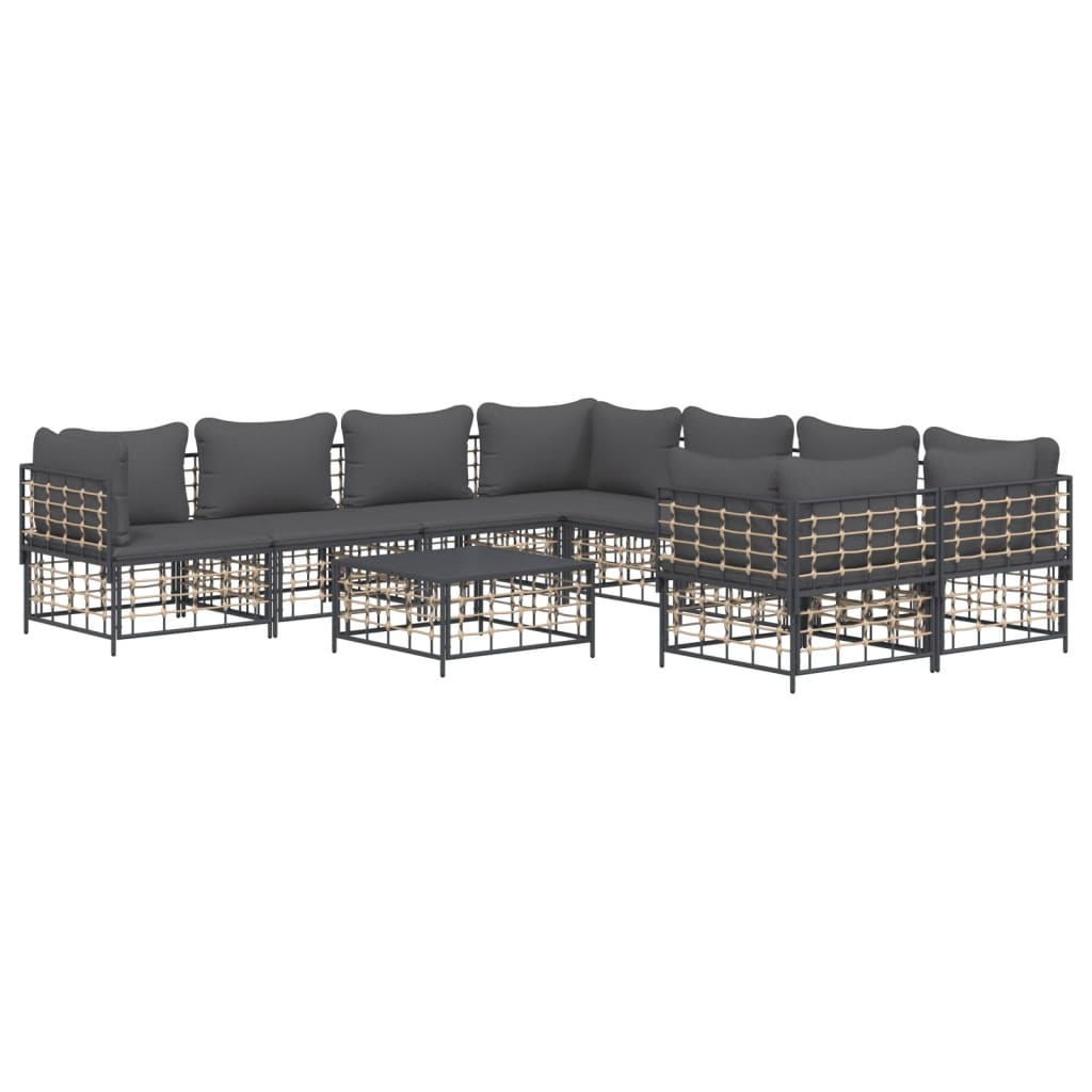 -Delige Loungeset Met Kussens Poly Rattan Antracietkleurig