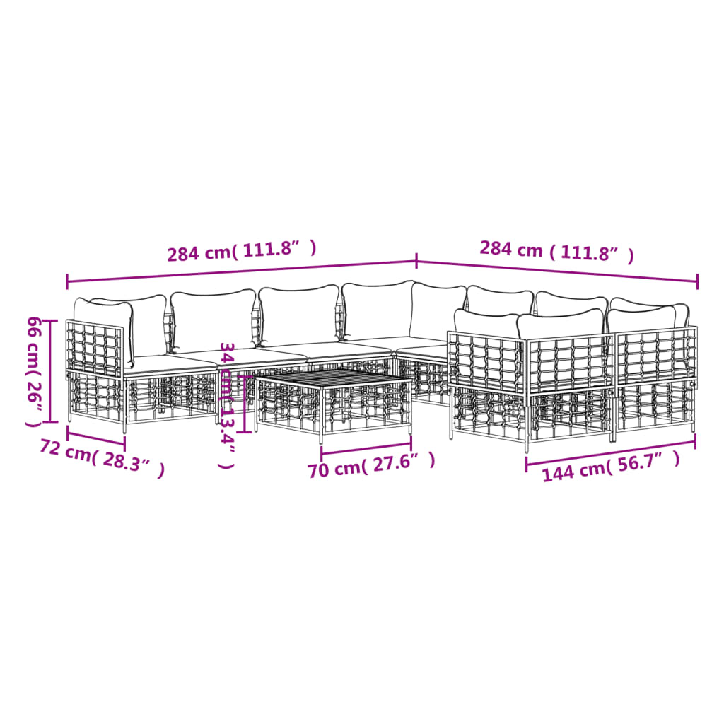 -Delige Loungeset Met Kussens Poly Rattan Antracietkleurig