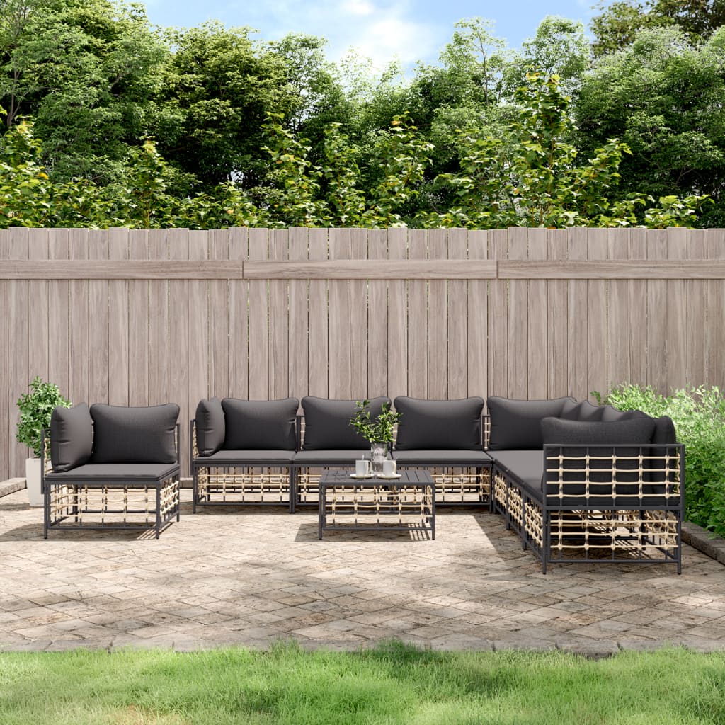 -Delige Loungeset Met Kussens Poly Rattan Antracietkleurig